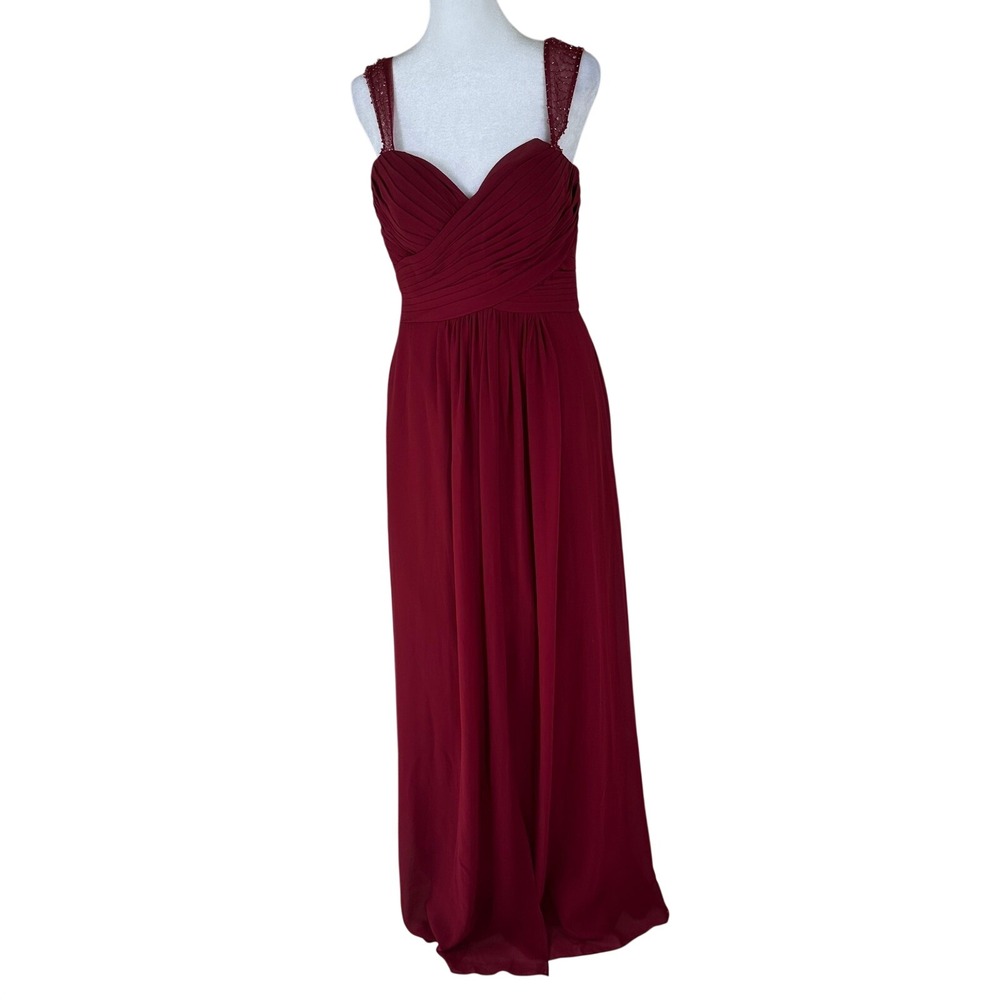 B2 Jasmine Gown Women 8 Burgundy Red Beaded Ruched Chiffon Formal Dress